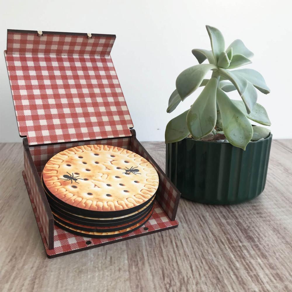 Conjunto 6 Porta Copos Com Caixa MDF Descanso De Copos de Me