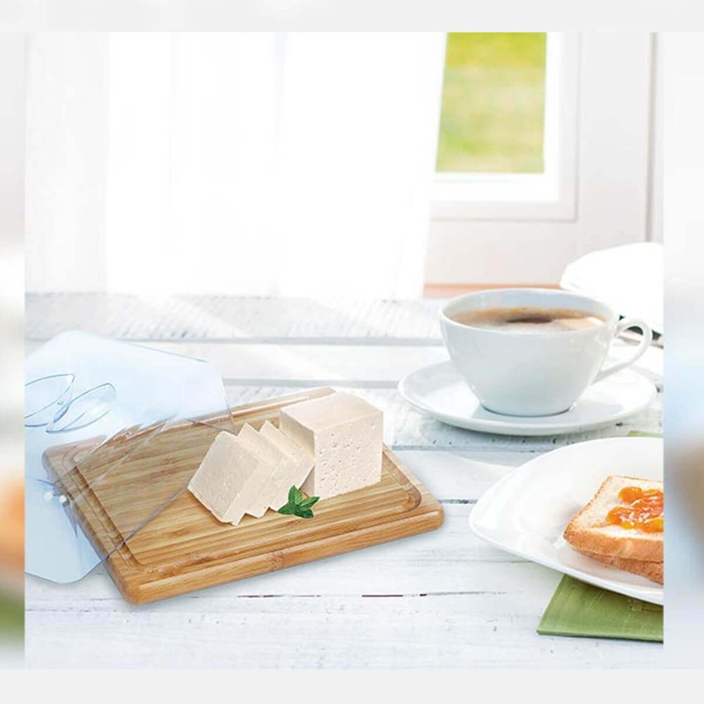 Conjunto Migalheira de Pão em Madeira e Porta Frios de Bambu com Tampas Mesa Posta Café
