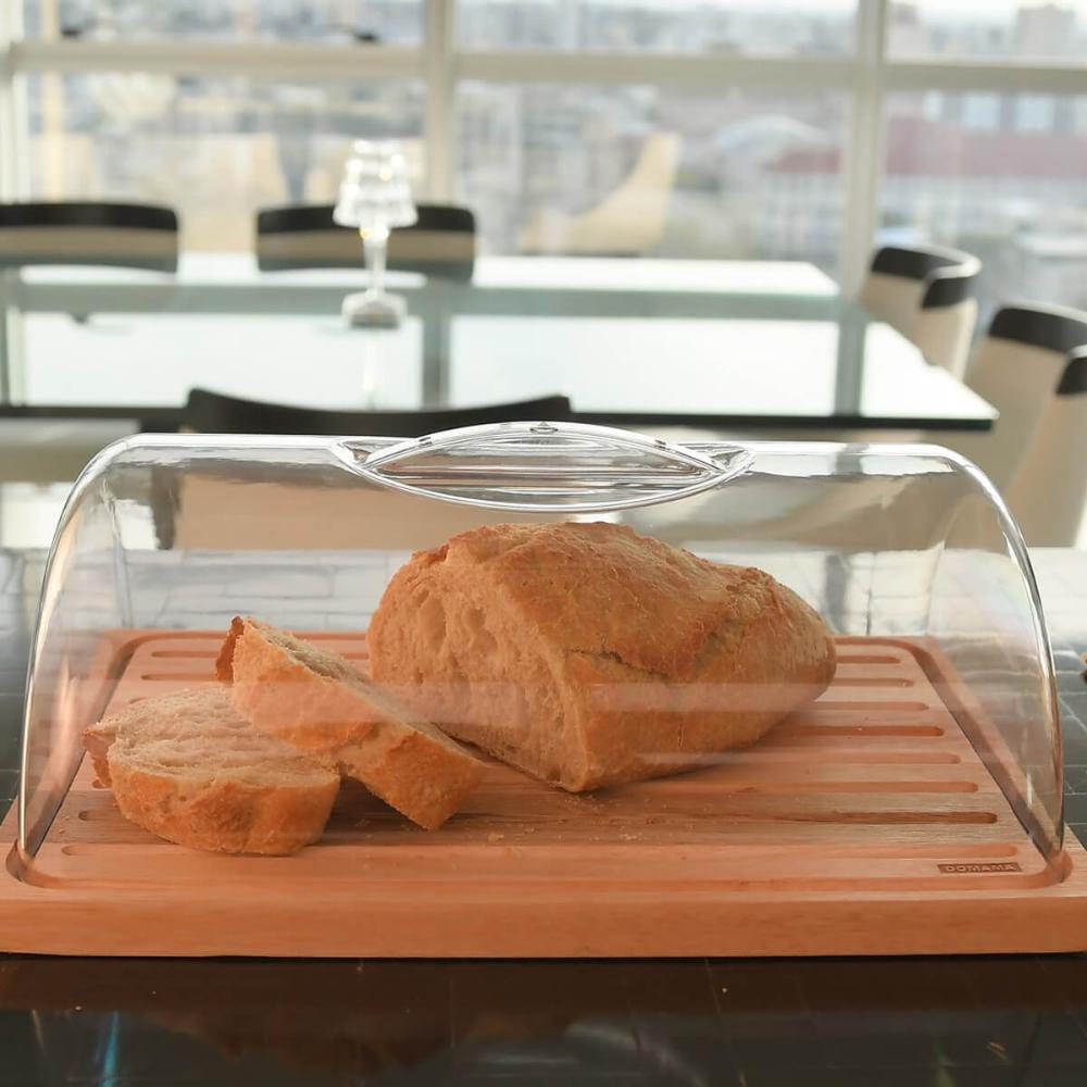 Conjunto Tábua de Pão Migalheira e Queijeira com Tampa Retangulares Madeira Eucalipto Bambu