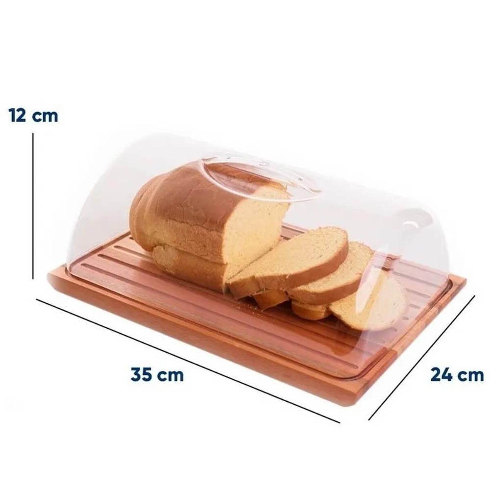 Conjunto Tábua de Pão Migalheira e Queijeira com Tampa Retangulares Madeira Eucalipto Bambu