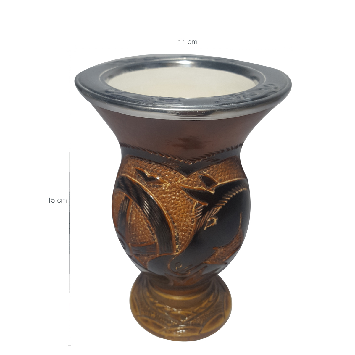 Cuia Tradicional Gaúcha Porongo Bocal De Aço Inox Cavalo