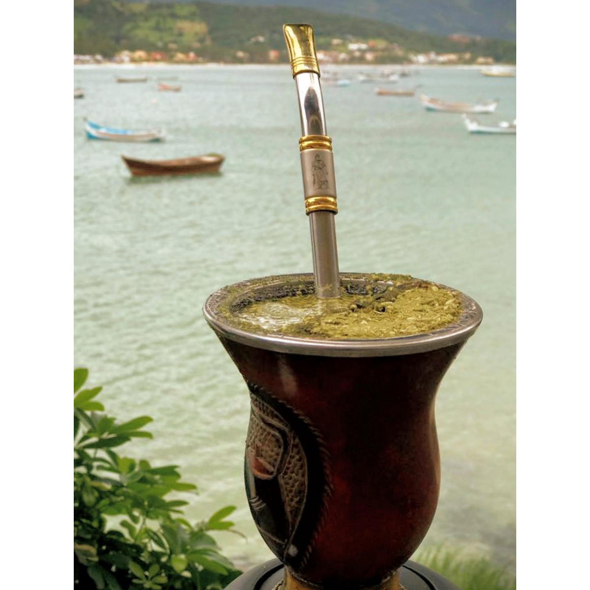 Cuia Tradicional Gaúcha Porongo Bocal De Aço Inox Chaleira