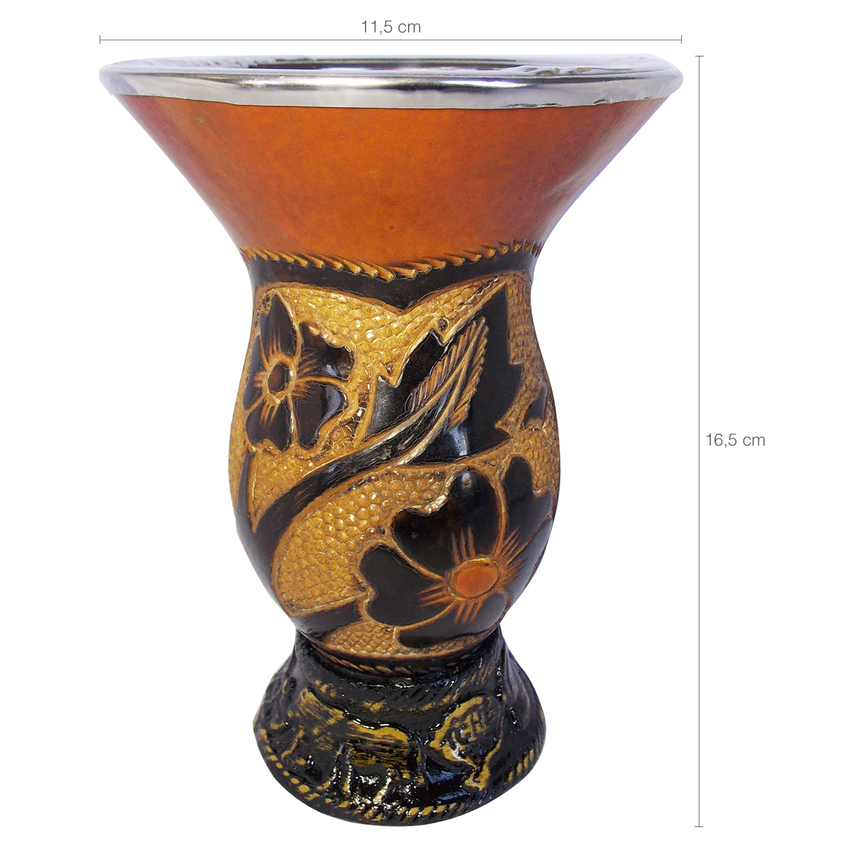 Cuia Tradicional Gaúcha Porongo Bocal De Aço Inox Flores