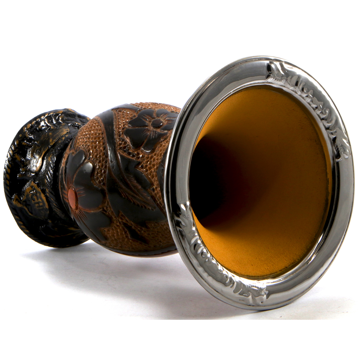 Cuia Tradicional Gaúcha Porongo Bocal De Aço Inox Flores