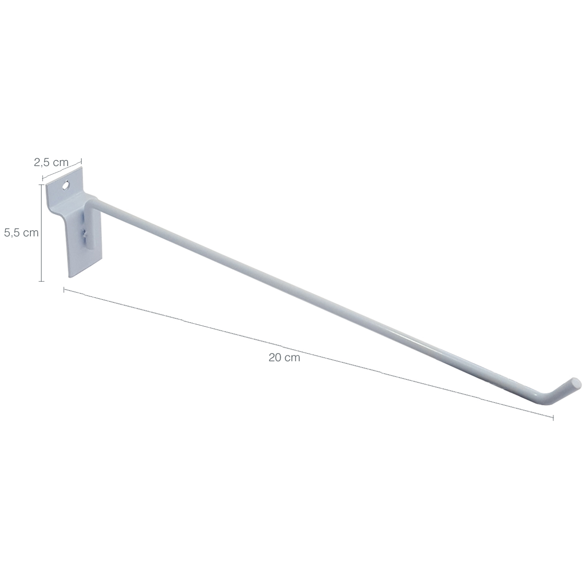 Expositor Canaletado 4,5mm Branco Gancho Cabide Simples Loja 20cm