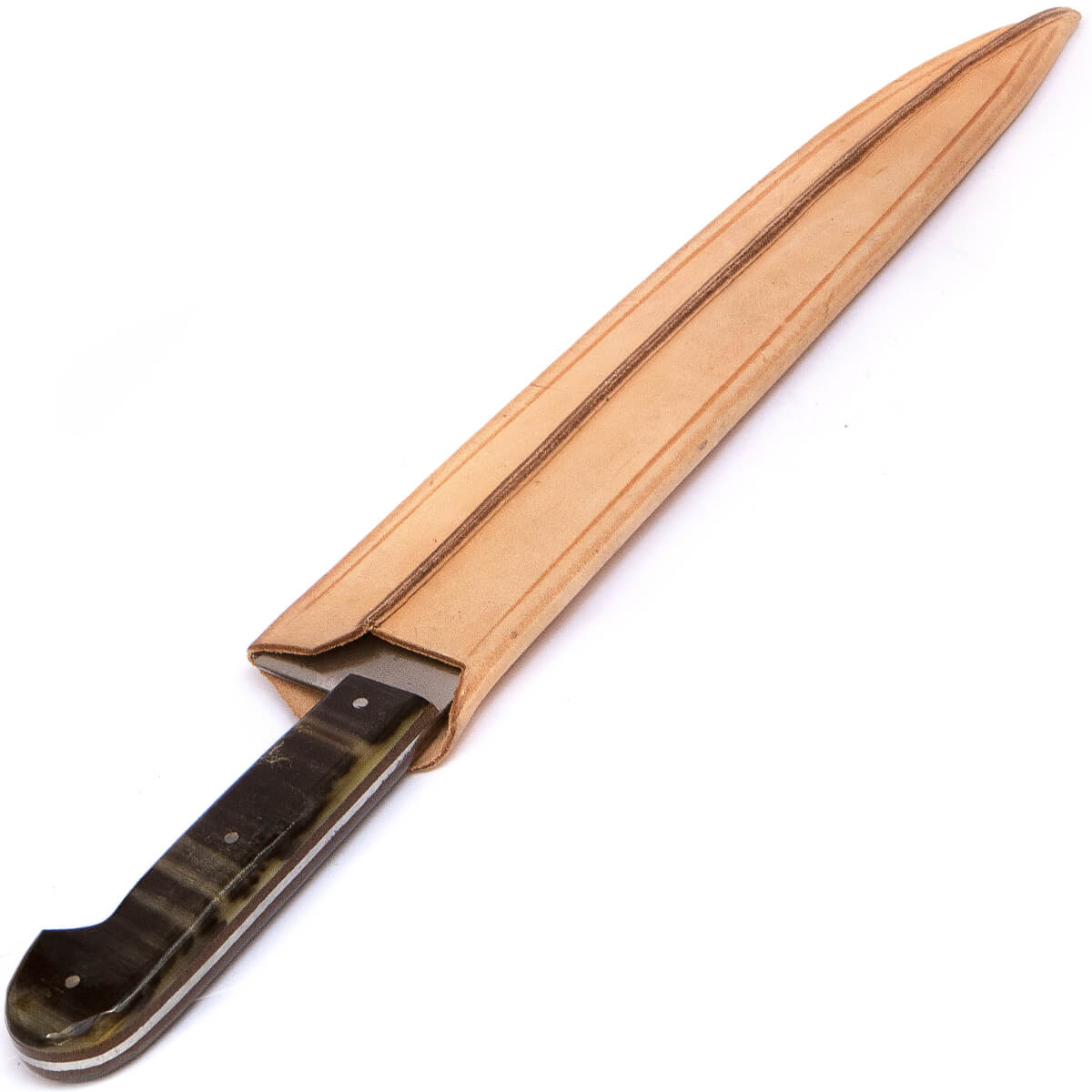 Facão Faca 12'' Aço Carbono Cabo Chifre Bainha Couro Lavoura