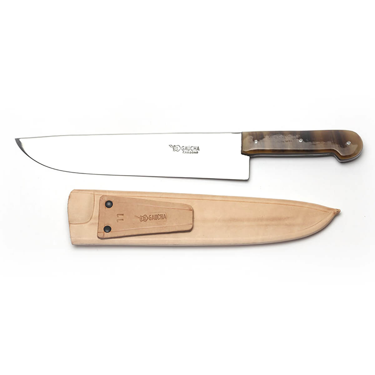 Facão Faca 12'' Aço Carbono Cabo Chifre Bainha Couro Lavoura