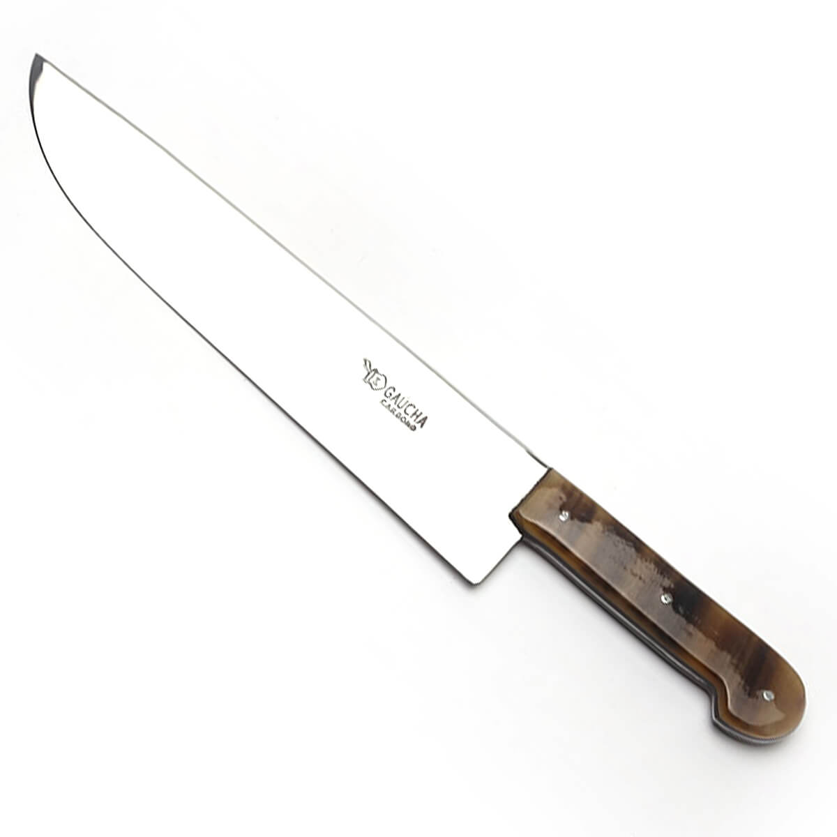 Facão Faca 12'' Aço Carbono Cabo Chifre Bainha Couro Lavoura