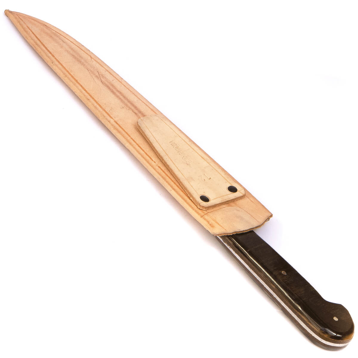 Facão Faca 12'' Aço Carbono Cabo Chifre Bainha Couro Lavoura