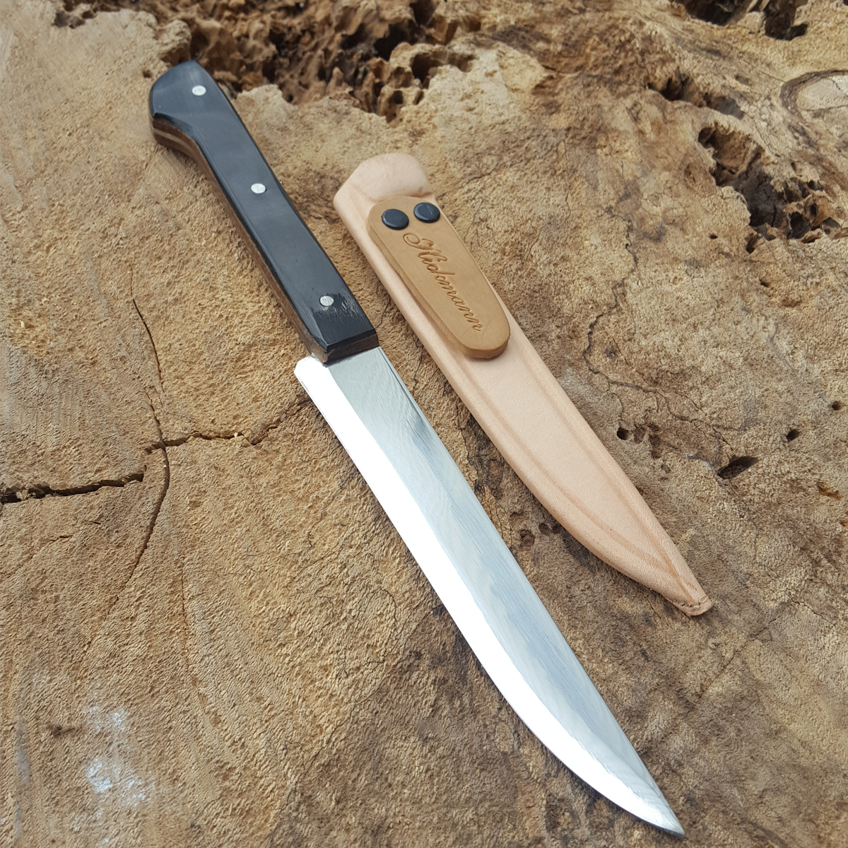Faca Artesanal Peixeira 6'' Inox Cabo Chifre Bainha Couro