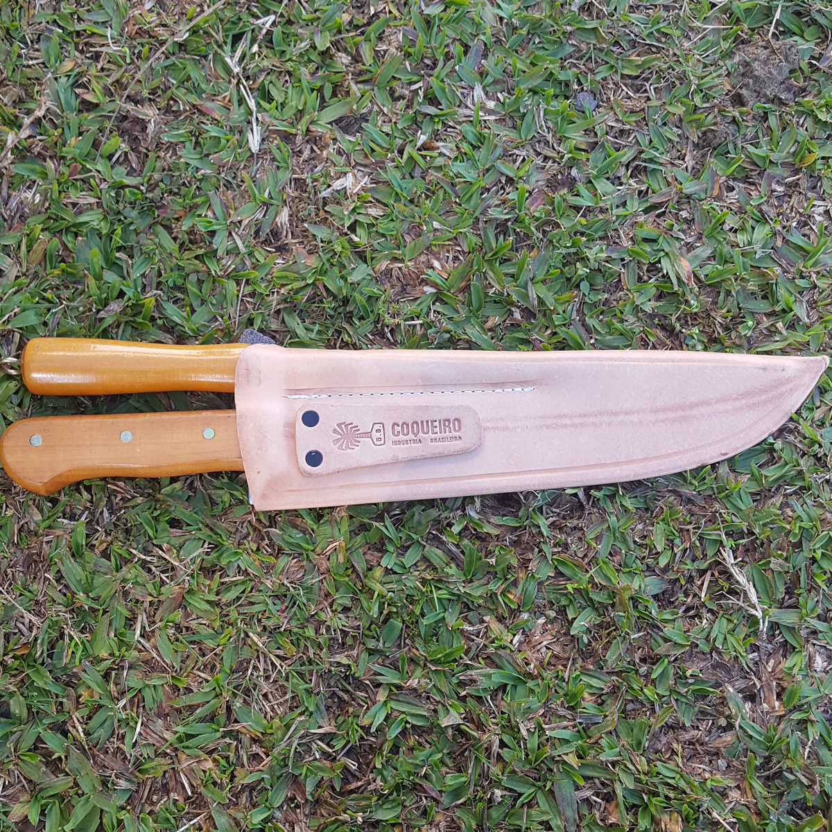 Faca Carneadeira Aço Carbono 10'' Com Chaira Bainha Couro