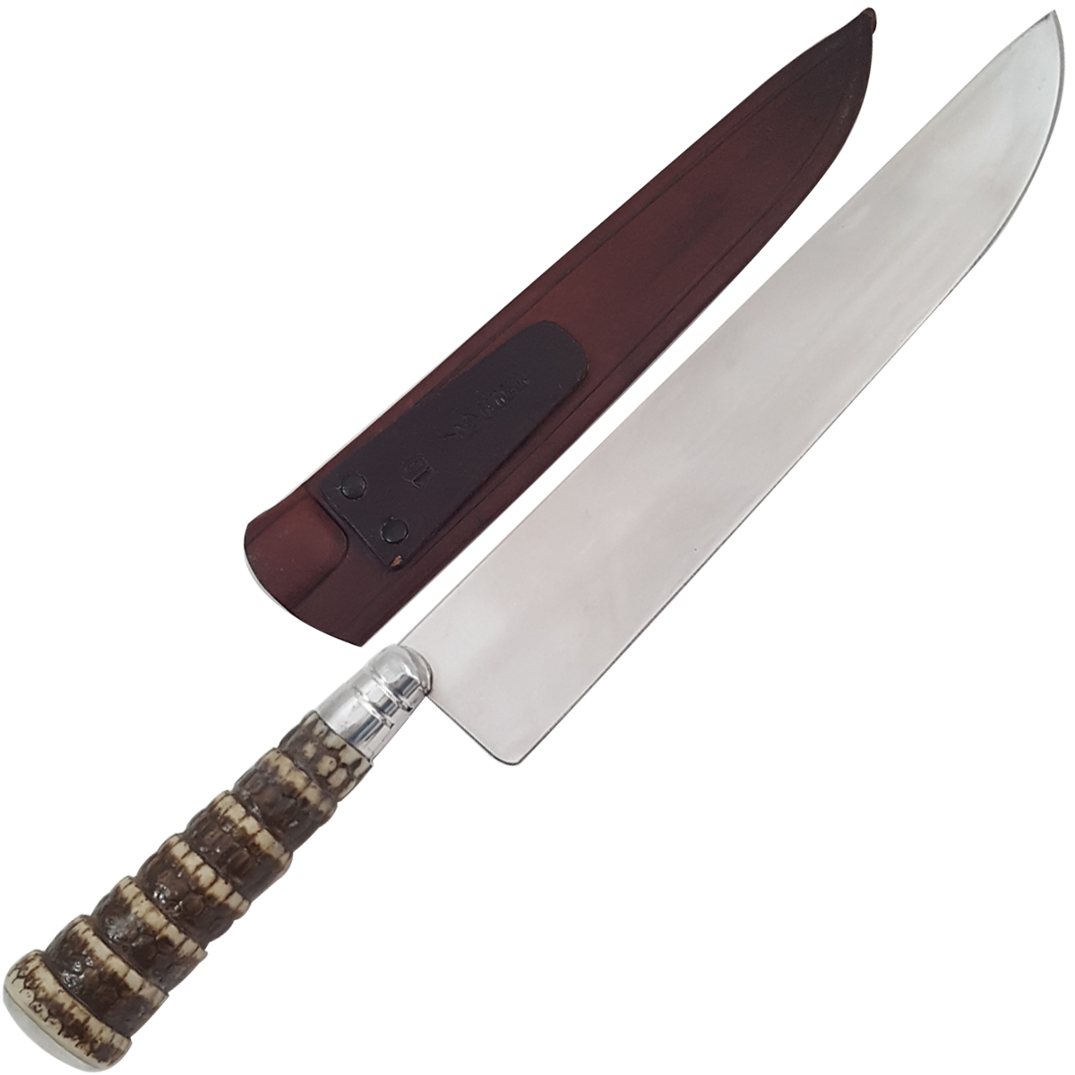 Faca Churrasco 10'' Aço Inox Cabo Rabo De Tatu Bainha Couro