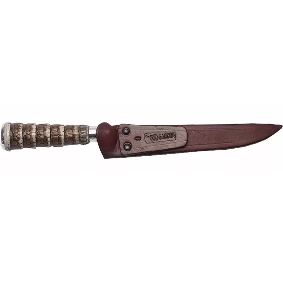 Faca Churrasco 6'' Aço Inox Cabo Rabo De Tatu e Bainha Couro