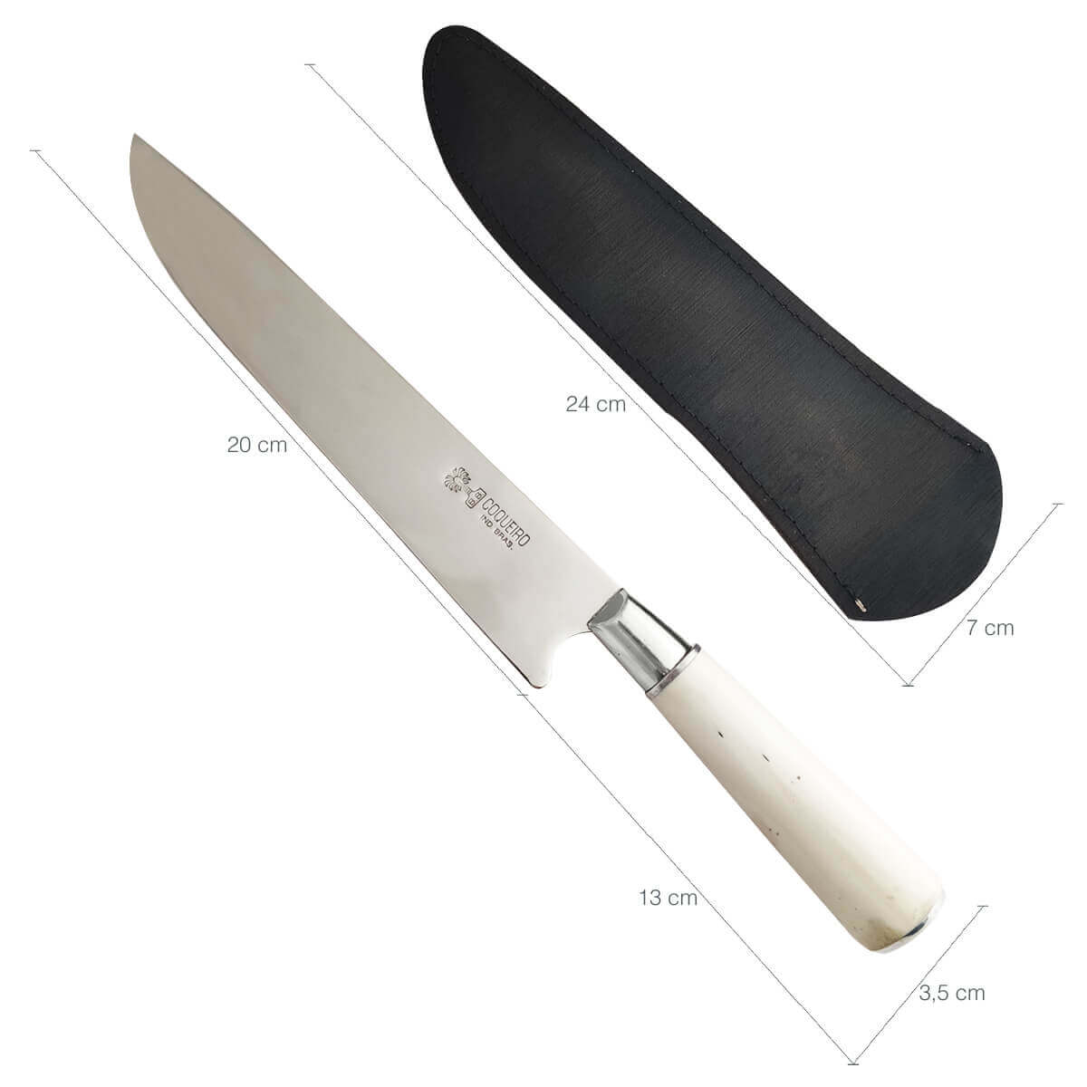 Faca Churrasco 8' Aço Inox 420 Bainha Couro Cabo Osso de Avestruz
