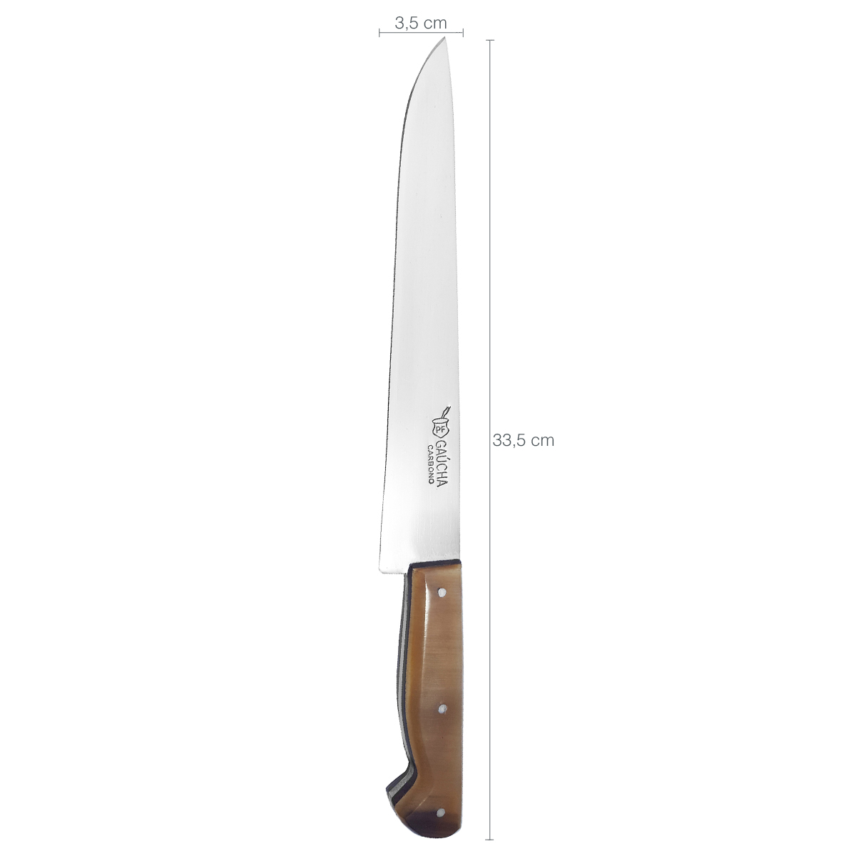 Faca Churrasco Aço Carbono 9' Cabo Chifre Chato Bainha Couro