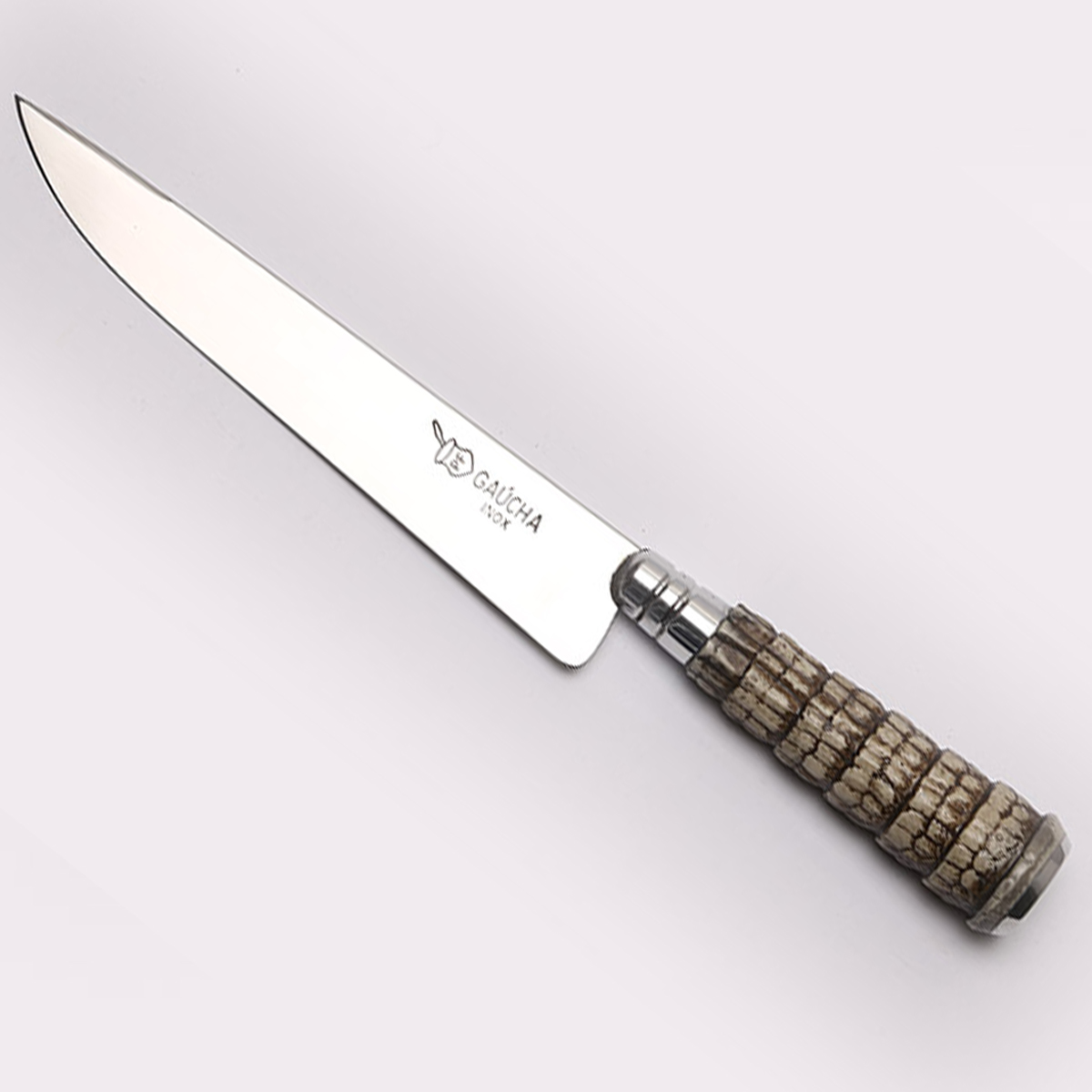 Faca Churrasco N 8 Aço Inox Cabo Rabo De Tatu Bainha Couro