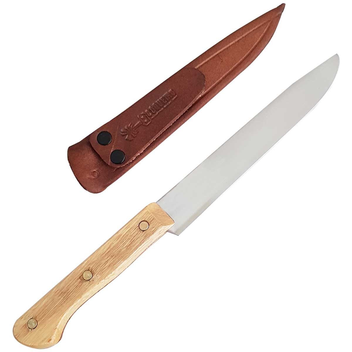 Faca Coqueiro 6' Artesanal para Carne Cozinha Frios Temperos Aço Carbono 1070 Bainha de Couro