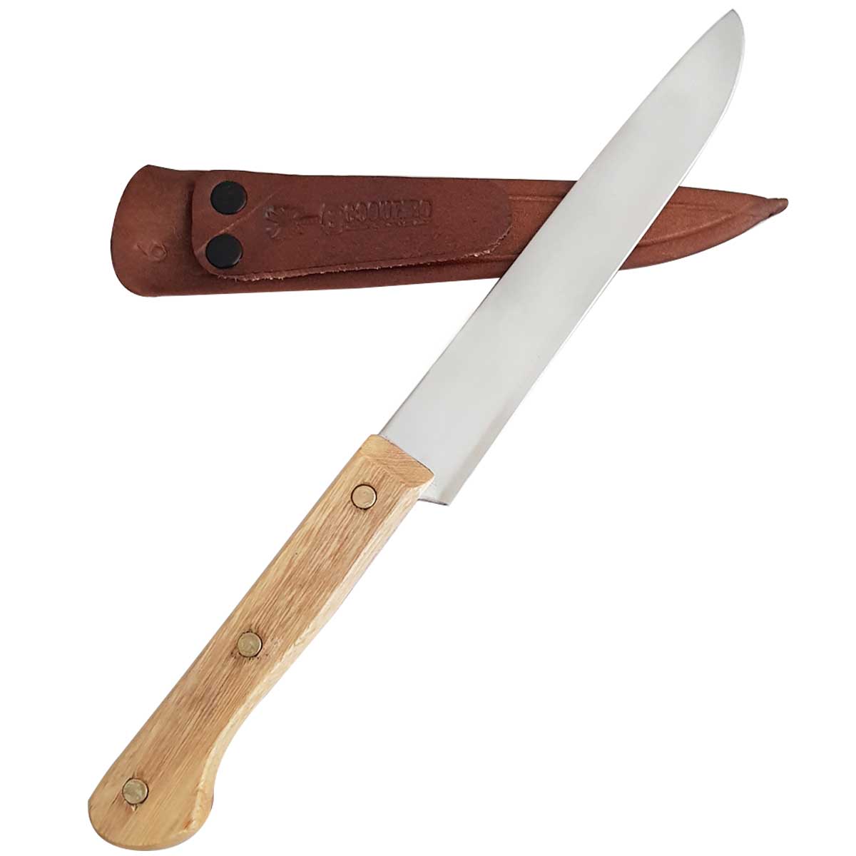 Faca Coqueiro 6' Artesanal para Carne Cozinha Frios Temperos Aço Carbono 1070 Bainha de Couro