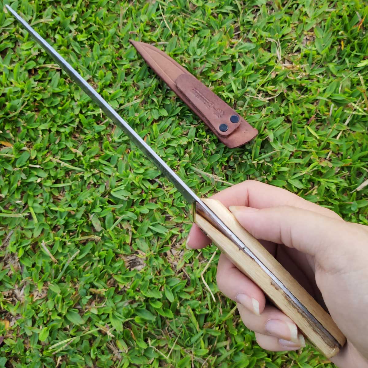 Faca Coqueiro 6' Artesanal para Carne Cozinha Frios Temperos Aço Carbono 1070 Bainha de Couro