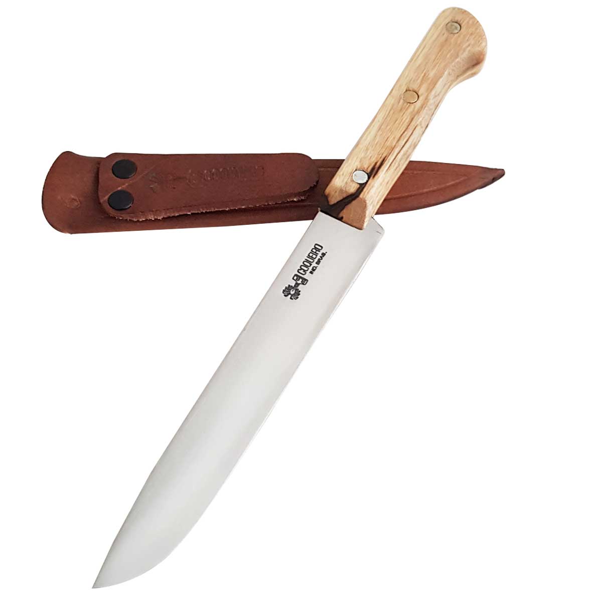 Faca Coqueiro 6' Artesanal para Carne Cozinha Frios Temperos Aço Carbono 1070 Bainha de Couro