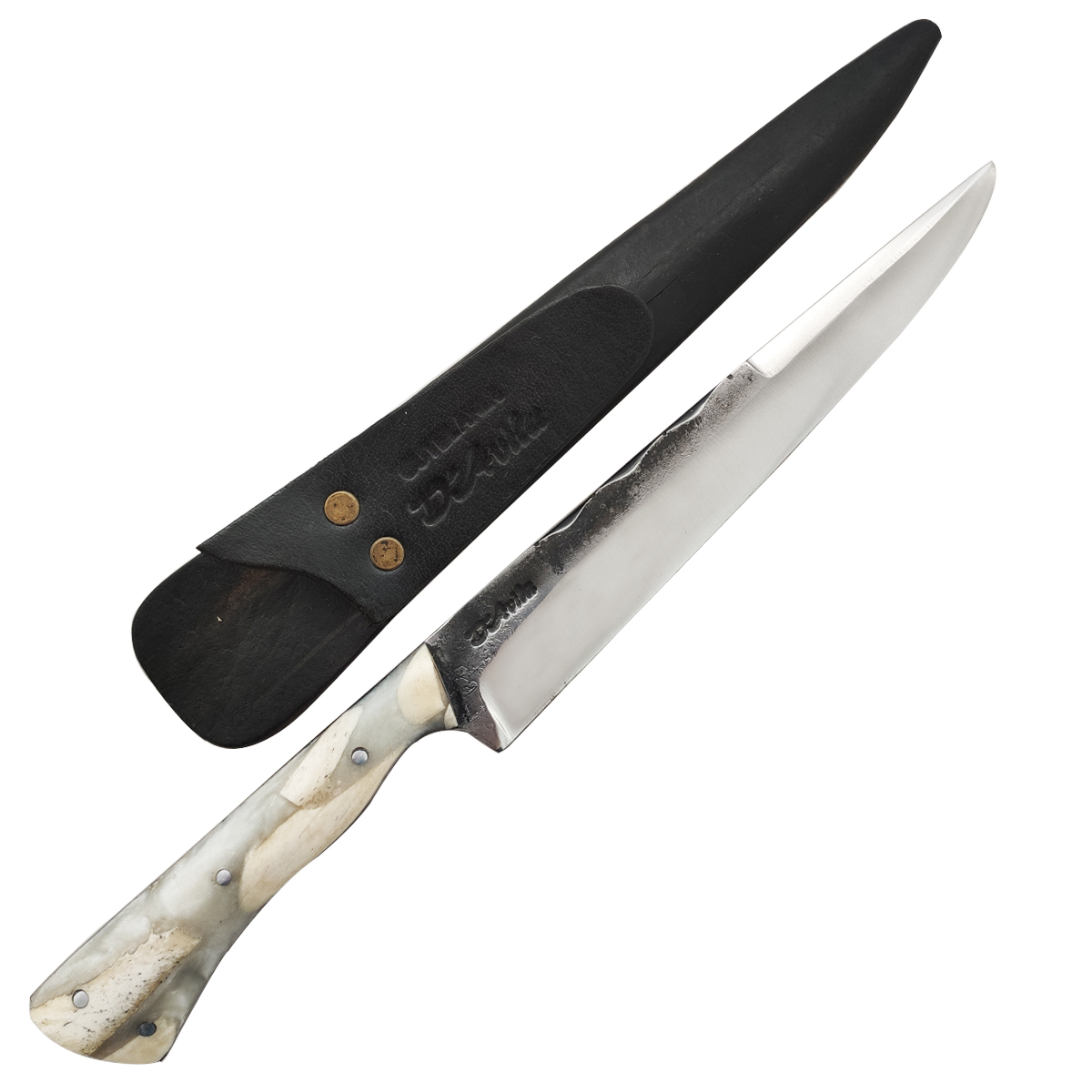 Faca Davila Laminada Brut Forge 8' Aço Carbono 5160 Cabo Híbrido Resina e Osso