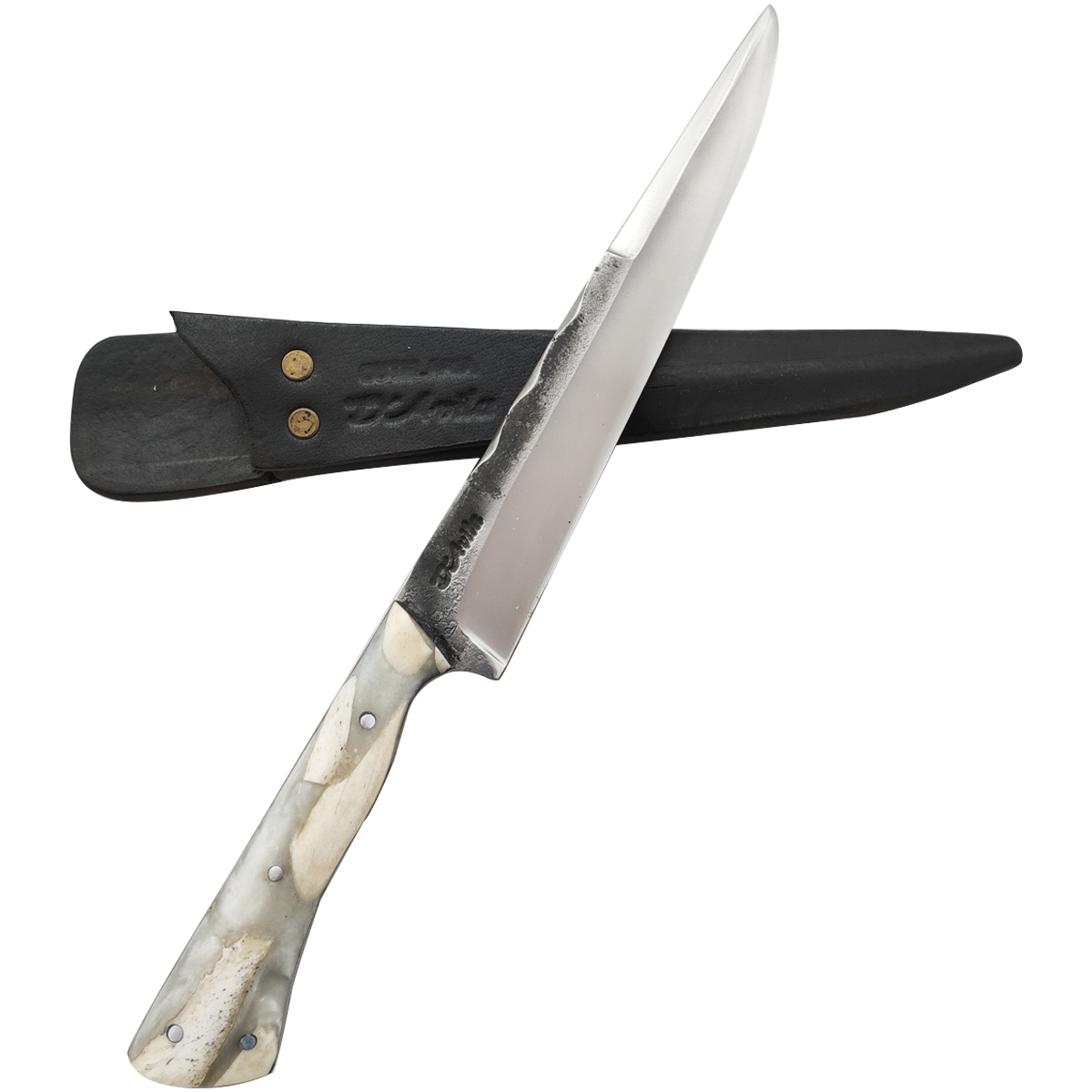 Faca Davila Laminada Brut Forge 8' Aço Carbono 5160 Cabo Híbrido Resina e Osso
