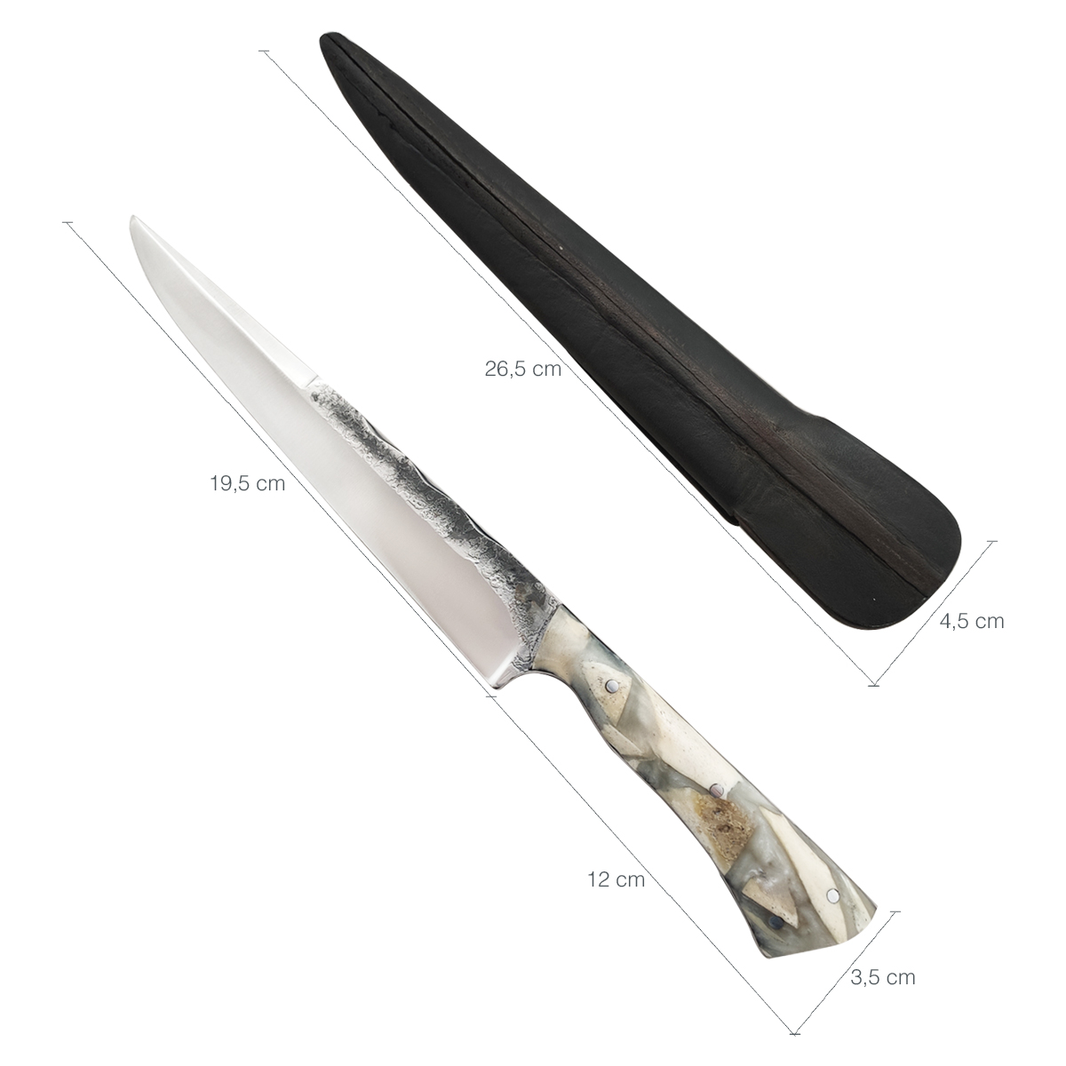 Faca Davila Laminada Brut Forge 8' Aço Carbono 5160 Cabo Híbrido Resina e Osso