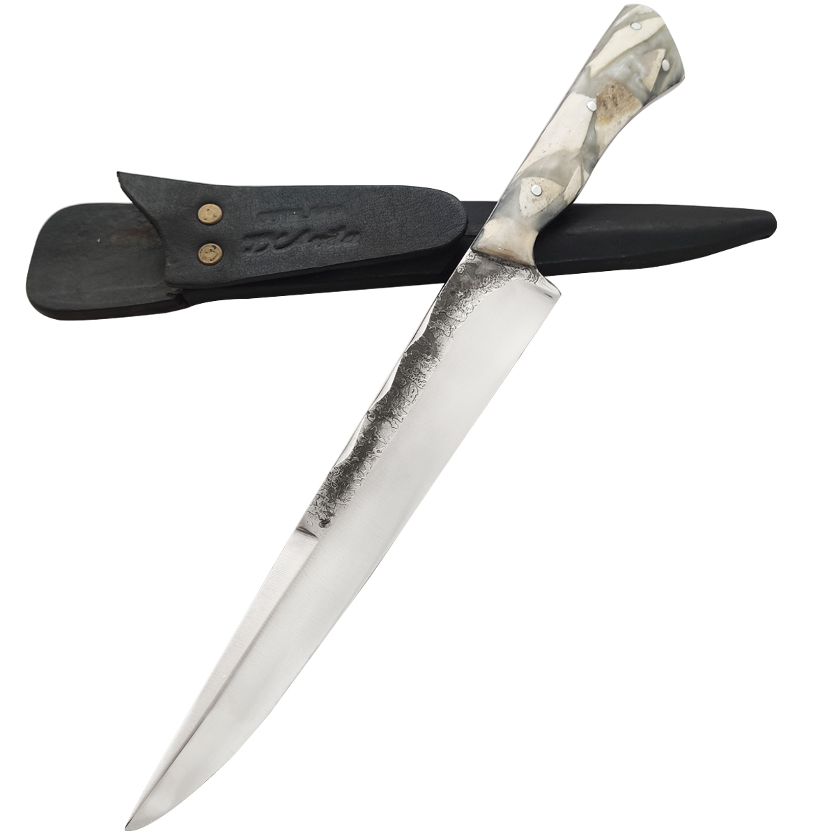 Faca Davila Laminada Brut Forge 8' Aço Carbono 5160 Cabo Híbrido Resina e Osso