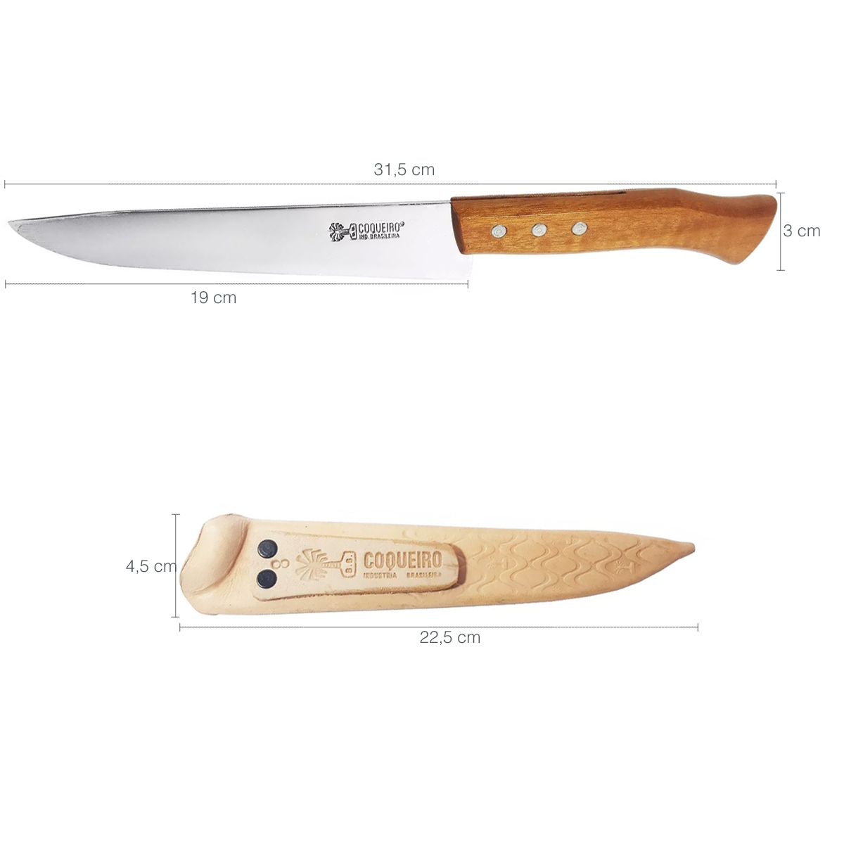 Faca De Churrasco 8'' Aço Carbono E Bainha De Couro Legítimo