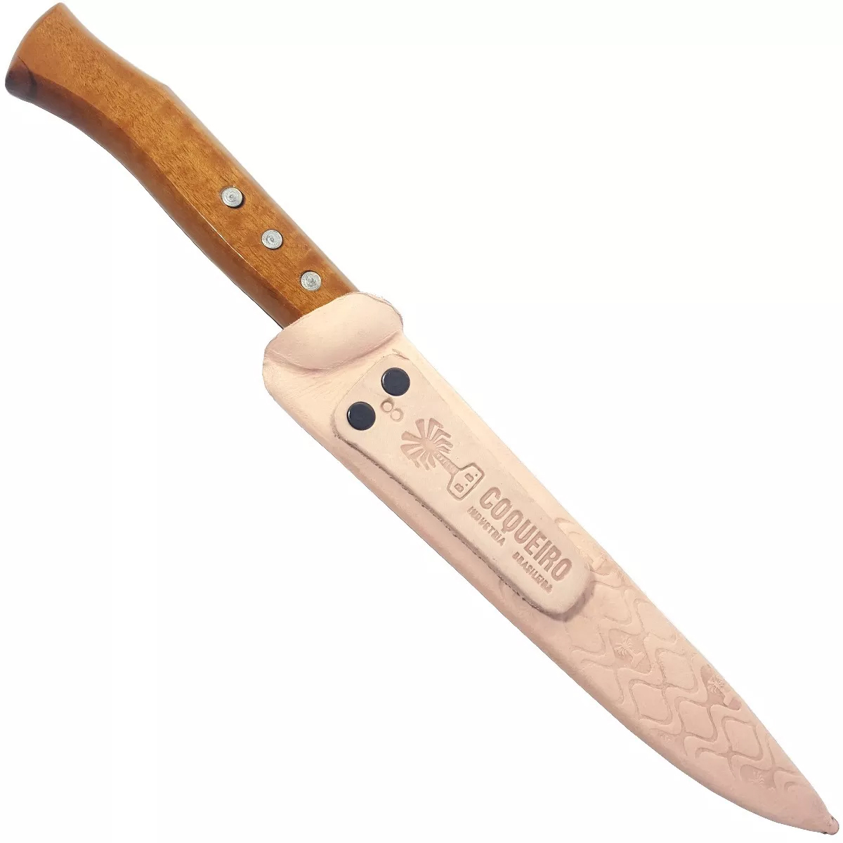 Faca De Churrasco 8'' Aço Carbono E Bainha De Couro Legítimo