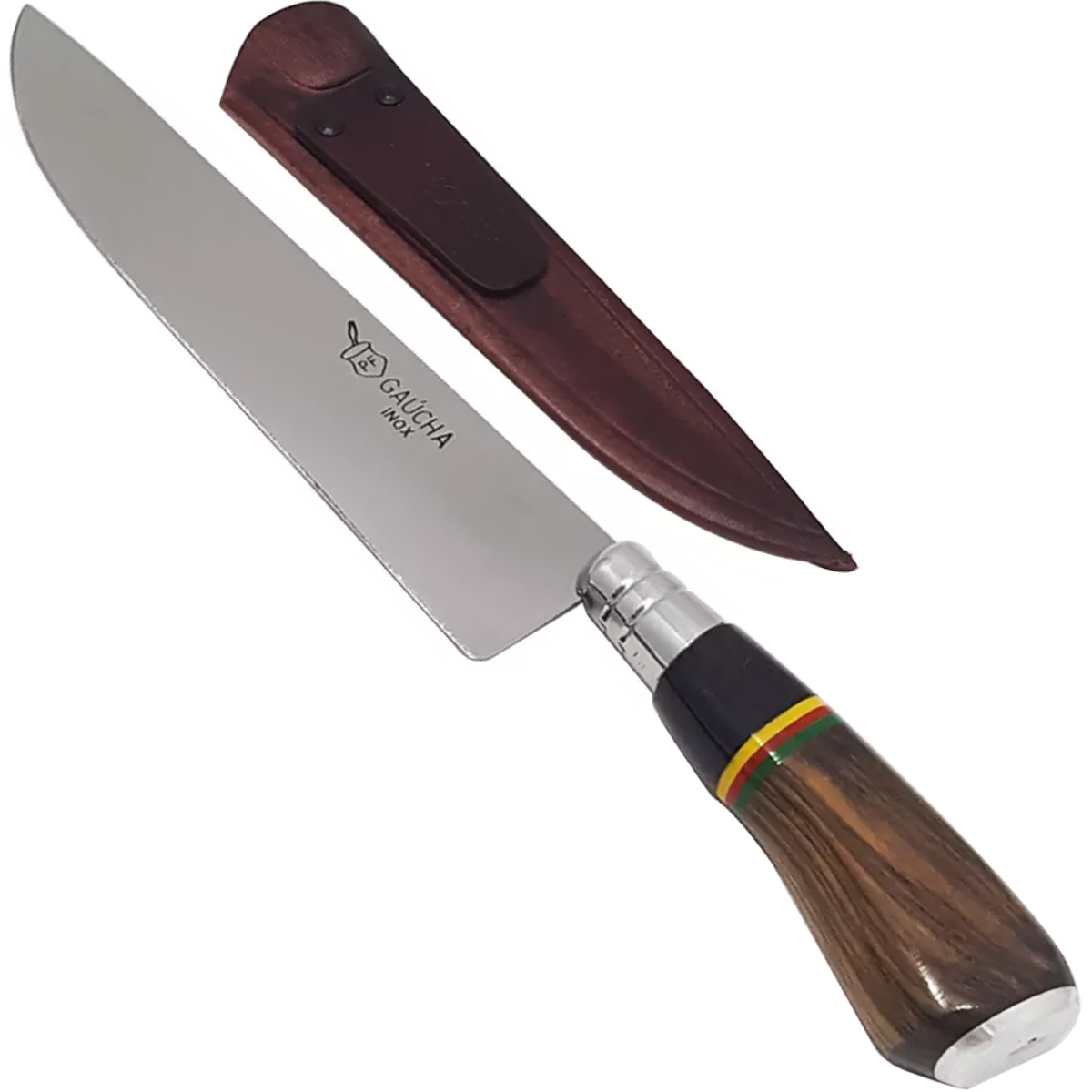 Faca De Churrasco 8'' Inox Cabo De Madeira Chifre Com Bainha