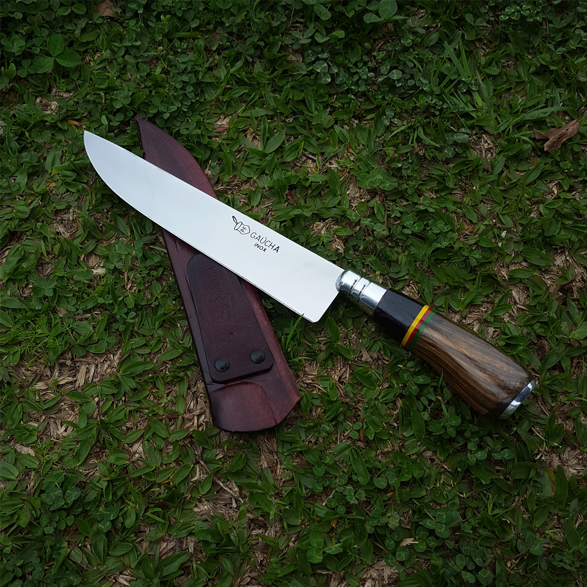 Faca De Churrasco 8'' Inox Cabo De Madeira Chifre Com Bainha
