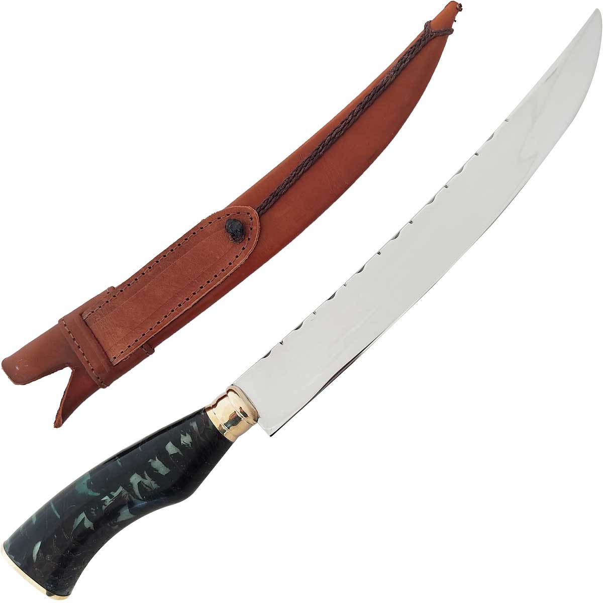 Faca Estilo Chef Nusret Gökçe Salt Bae Carne Artesanal 10' Cabo Híbrido Resina e Pinha Aço Inox 420c