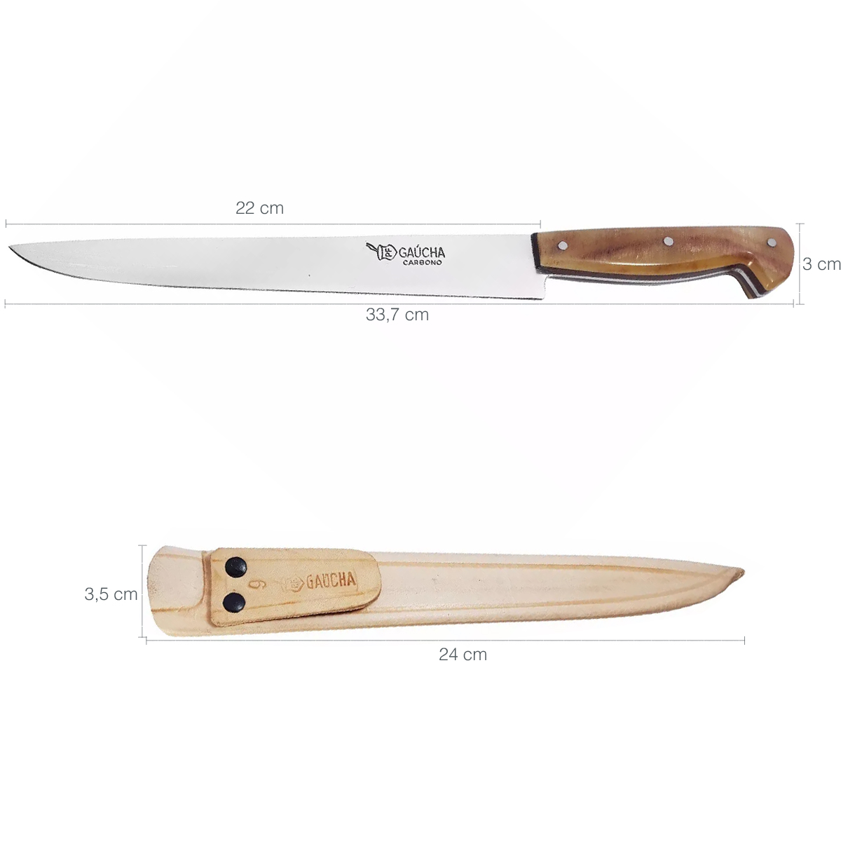 Faca Estilo Formiga Aço Carbono 8'' Cabo Chifre Bainha Couro