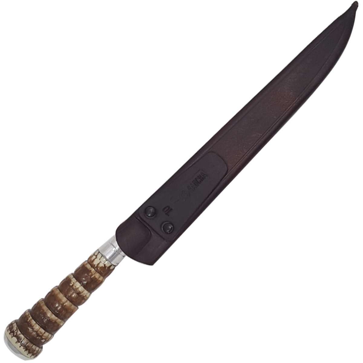 Faca Gaúcha para Churrasco 10'' Cabo Rabo de Tatu Aço Carbono 1070 e Bainha Couro
