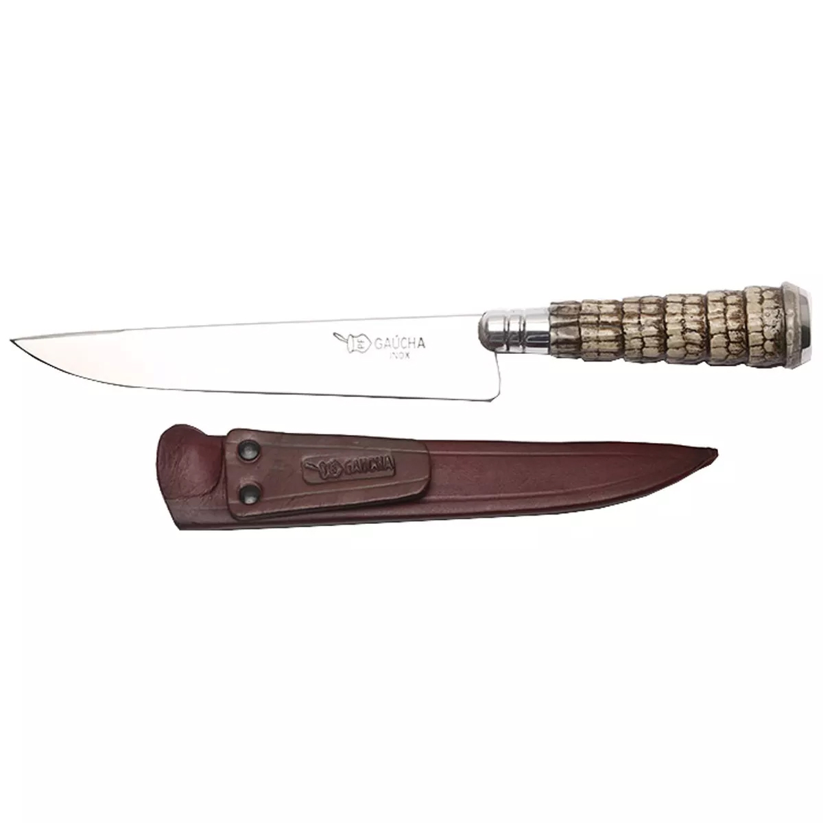 Faca N 5 Aço Inox Cabo Rabo De Tatu E Bainha Couro Churrasco
