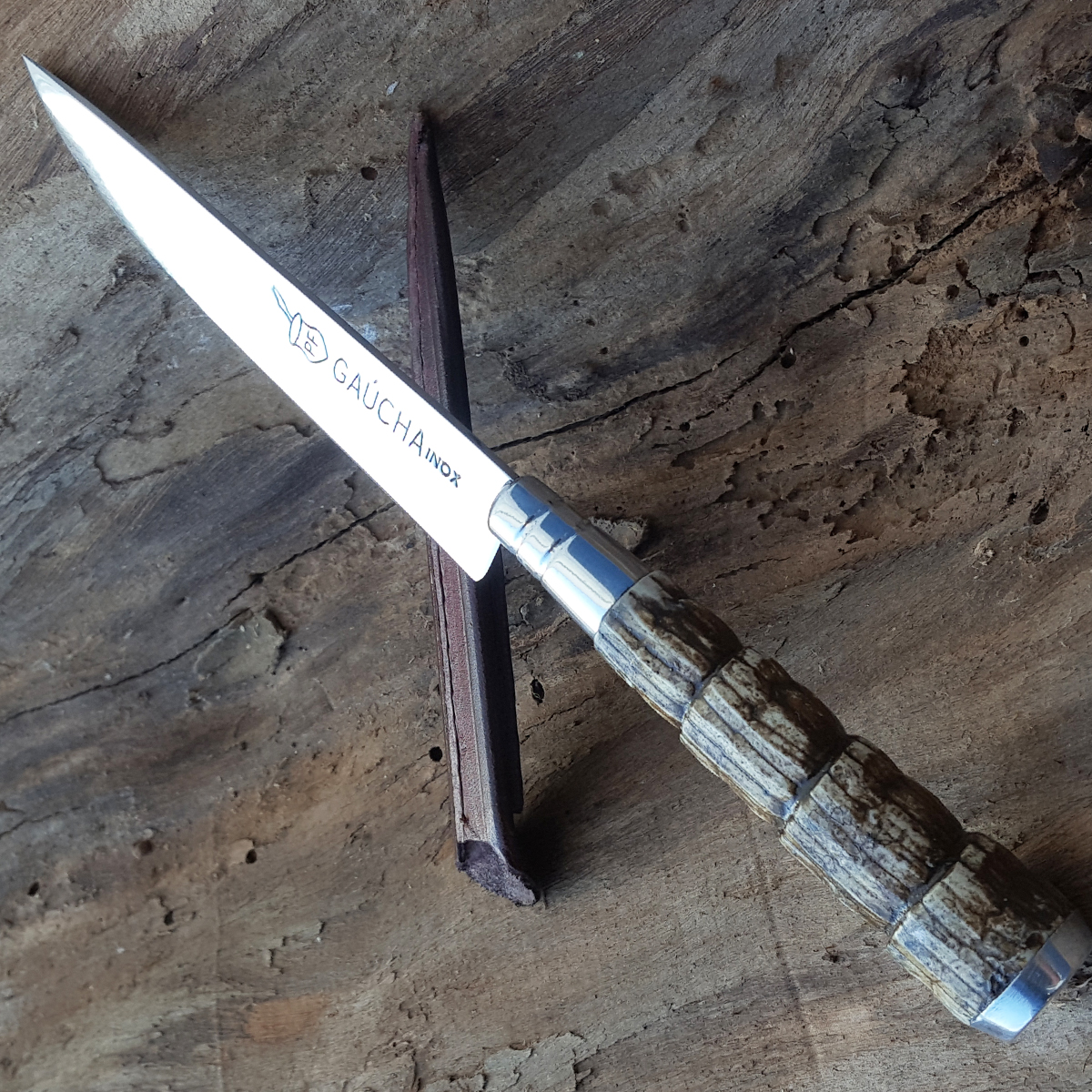 Faca N 5 Aço Inox Cabo Rabo De Tatu E Bainha Couro Churrasco