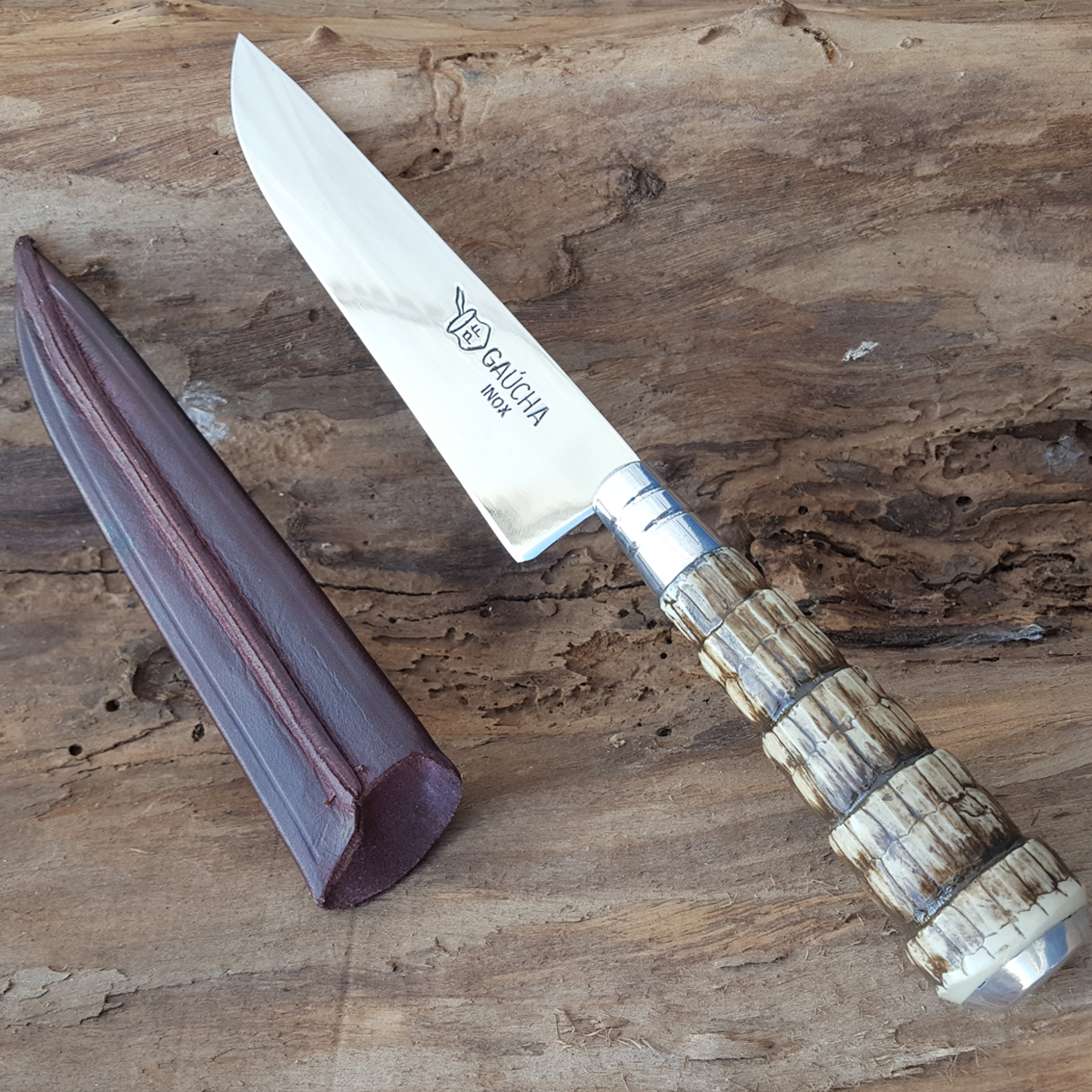 Faca N 7 Aço Inox Cabo Rabo De Tatu E Bainha Couro Churrasco