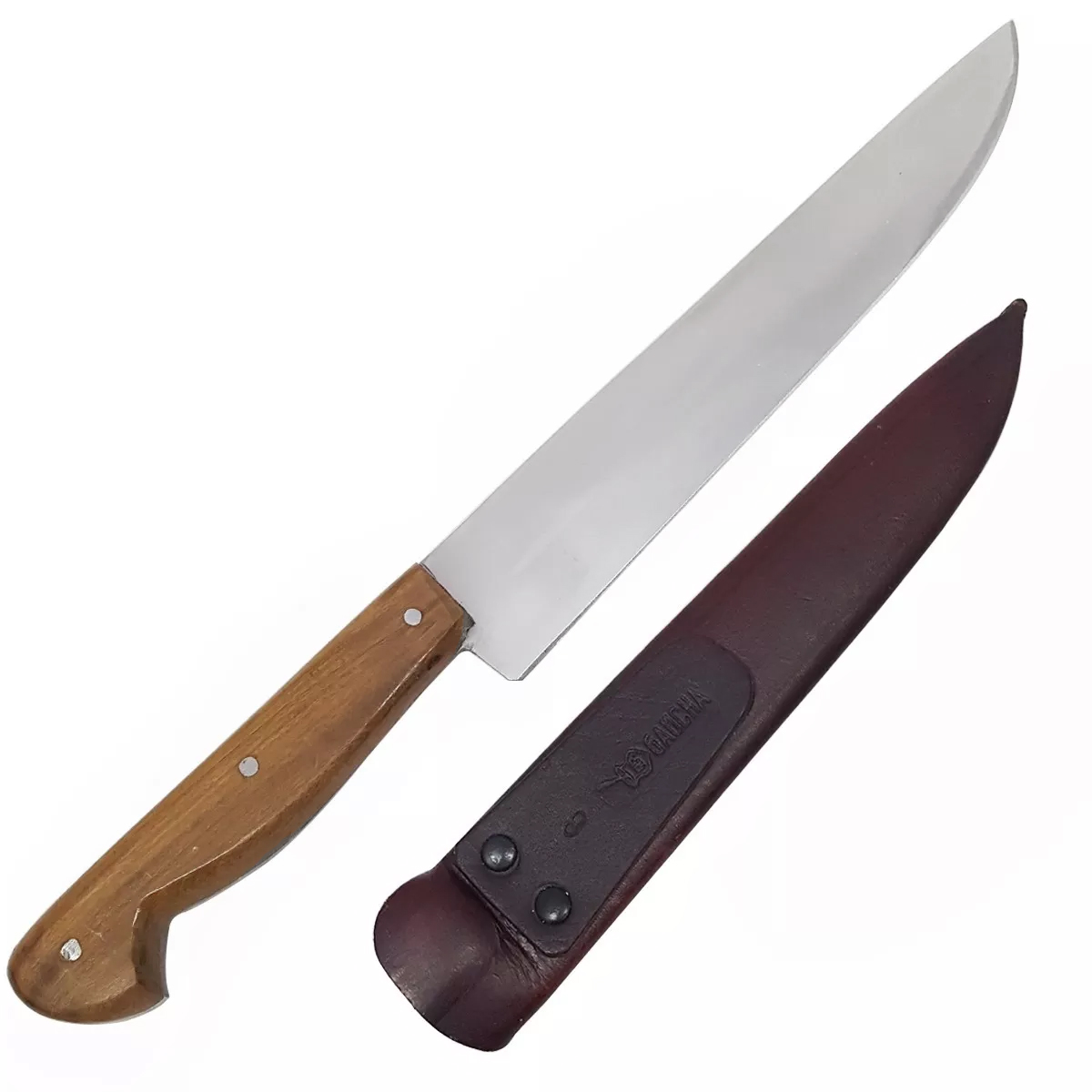 Faca Para Churrasco 8” Aço Inox Cabo De Madeira E Bainha