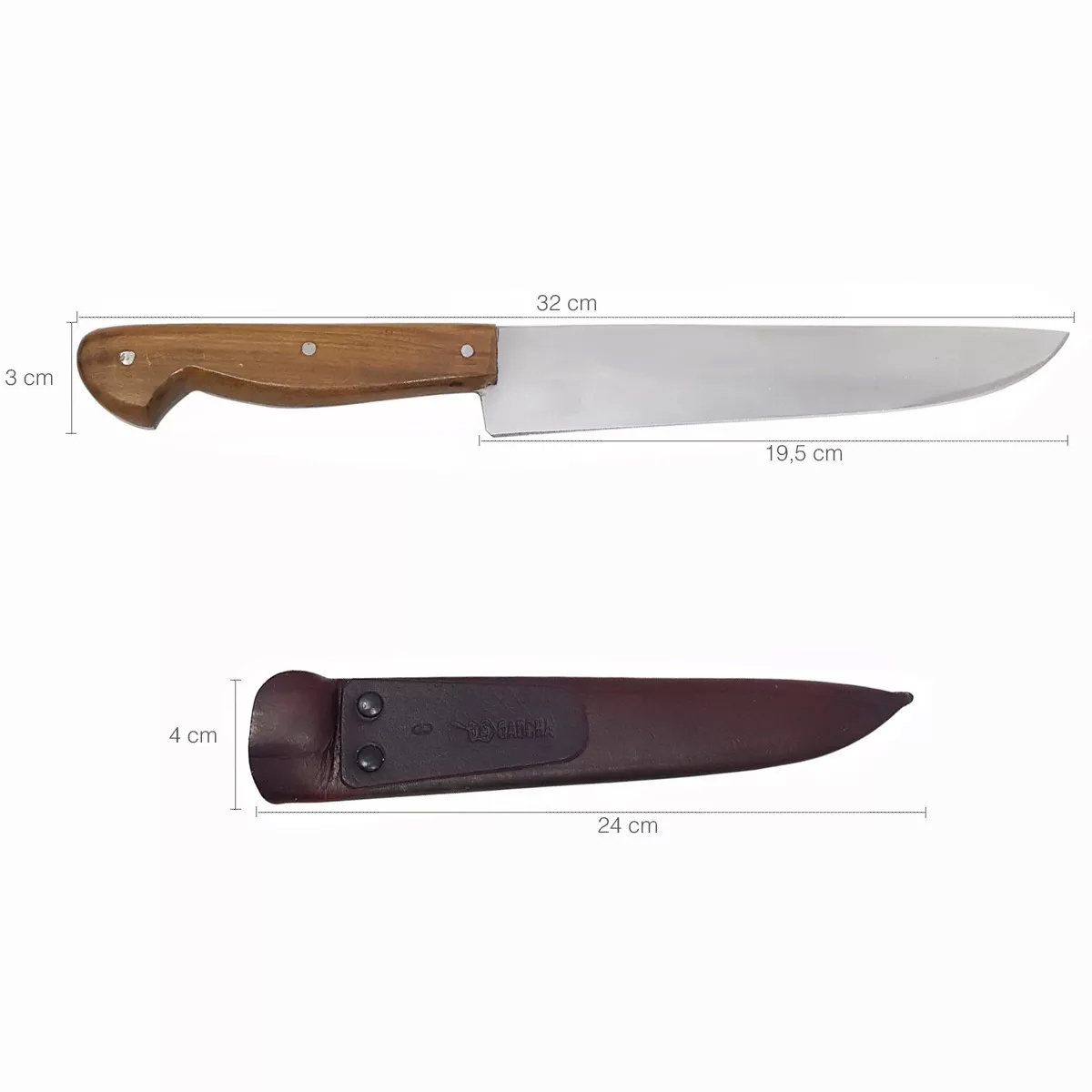 Faca Para Churrasco 8” Aço Inox Cabo De Madeira E Bainha