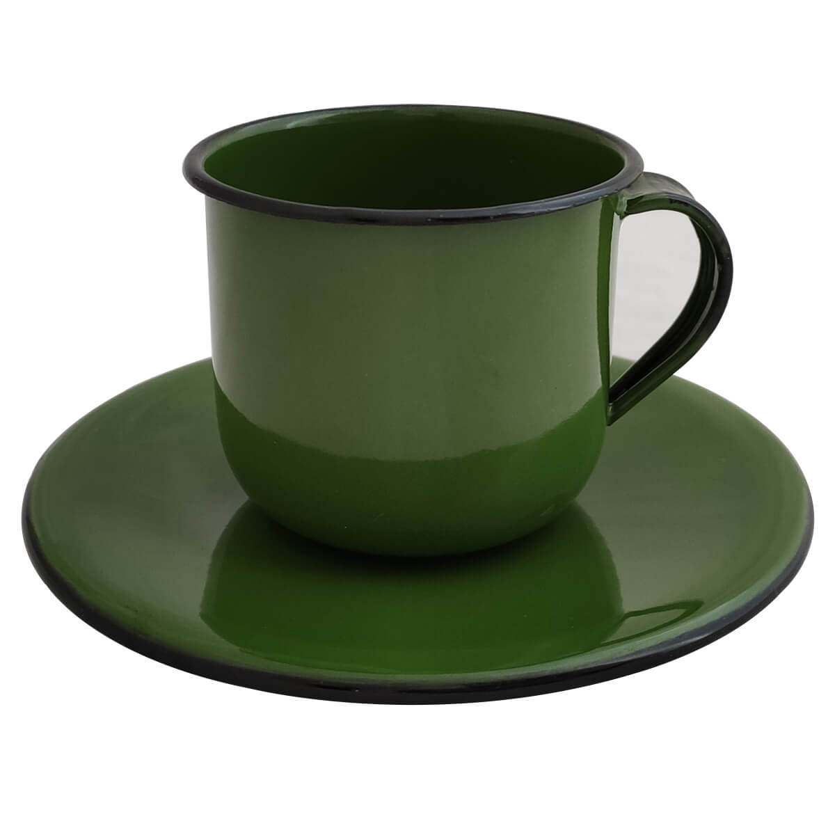 Jogo De Xícaras Com Pires 6 Canecas Esmaltada 180ml Chá Café Verde