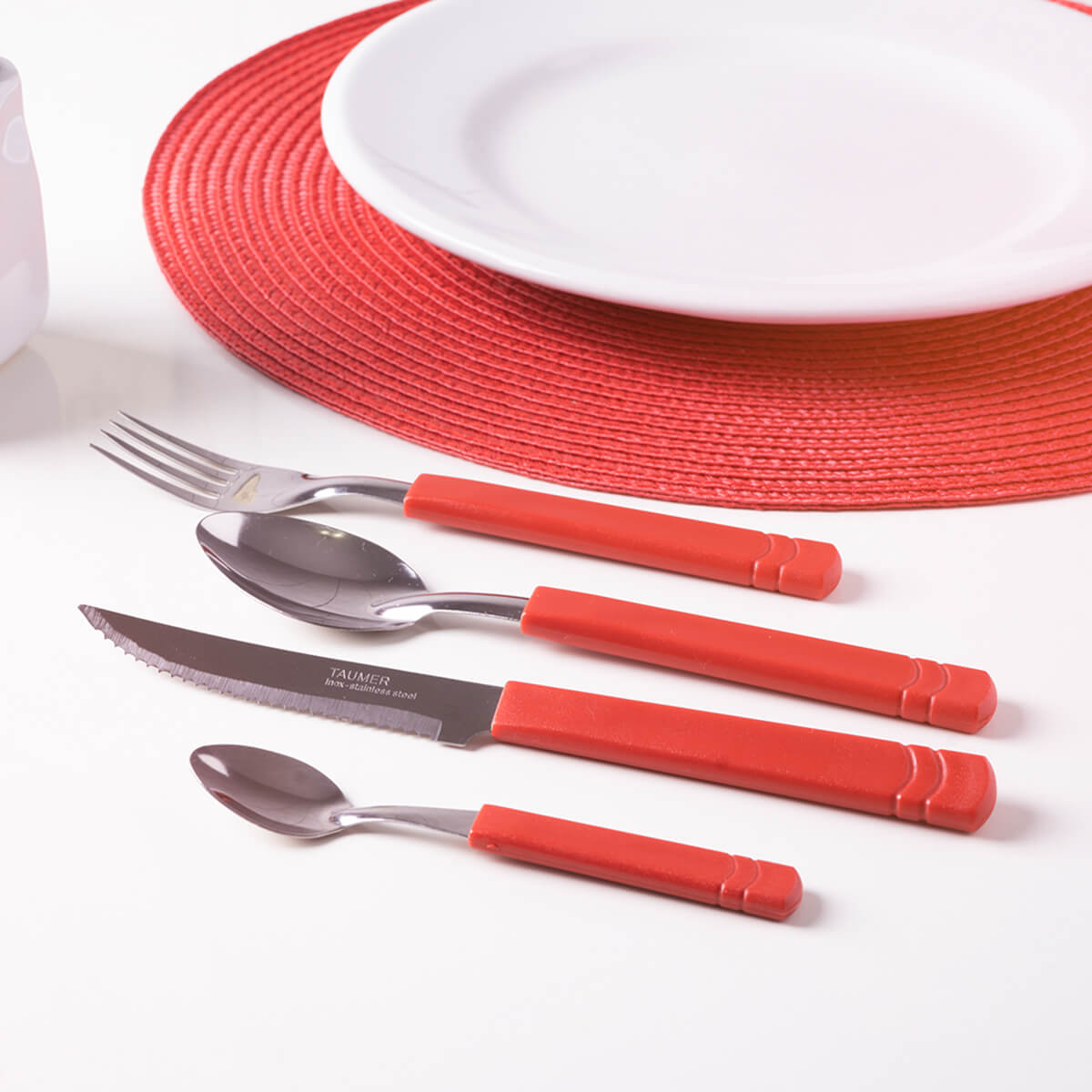 Jogo de Talheres Faqueiro 20 Peças No Pote Inox Taumer Vermelho