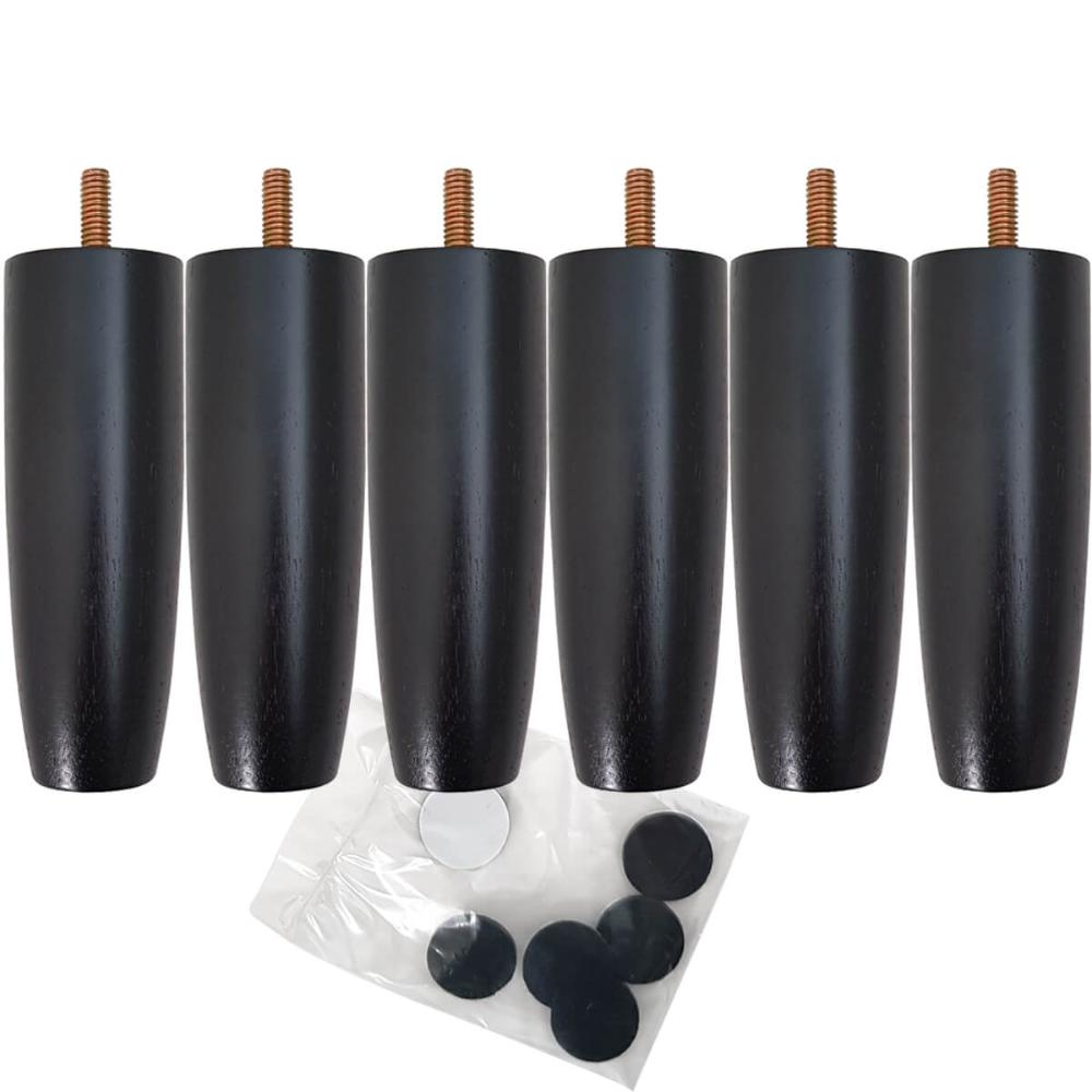 Kit 06 Pés De Madeira Para Camas Box Solteiro Pe De Cama 13cm Preto Pés Para Móveis