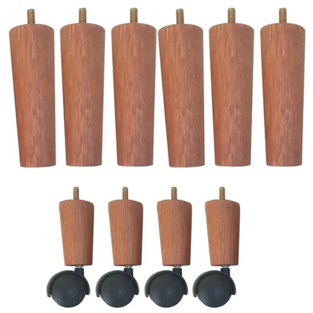 Kit 10 Pés de Cama Box Casal com 6 Pés Palitos Fixos 4 Rodíz