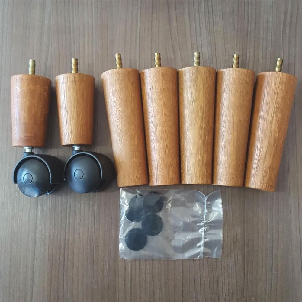 Kit 10 Pés de Cama Box Casal com 6 Pés Palitos Fixos 4 Rodíz