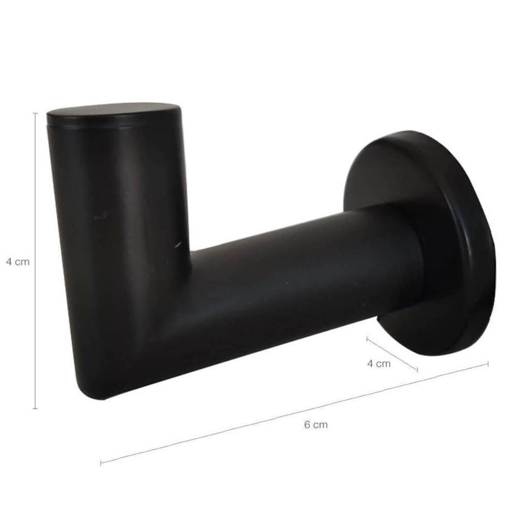 Kit 2 Cabideiros em Aço Inox Preto Gancho Porta Toalha Parede Cabide Hortência
