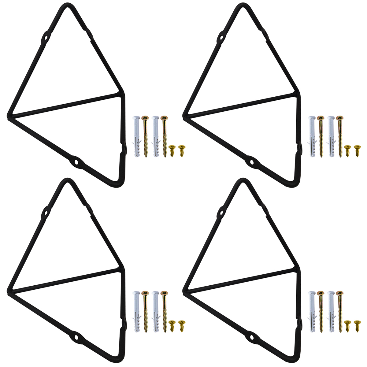 Kit 4 Mãos Francesas Pequenas Triangulares Suportes Aramados Estilo Industrial Preto Fosco