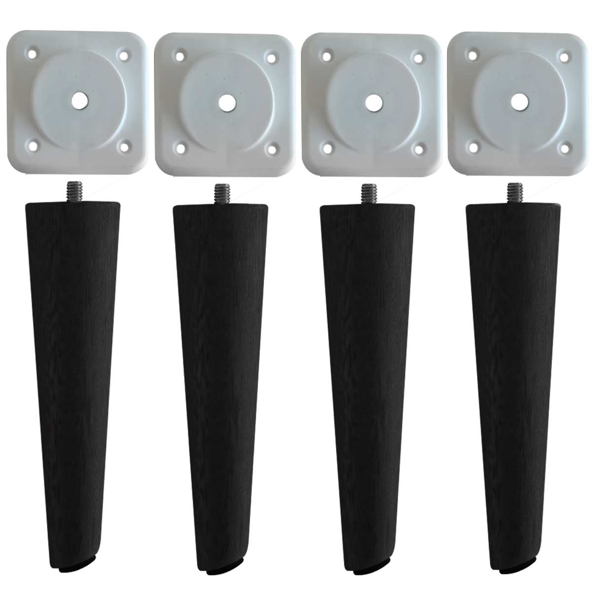Kit 4 Pés para Poltrona 17cm Inclinado Torto Preto Com Adaptador Branco