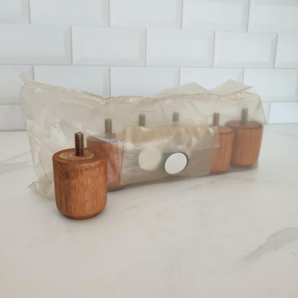 Kit 6 Pés para Cama de Madeira Baixo 5cm Cor Mel para Box Solteiro Casal Queen King