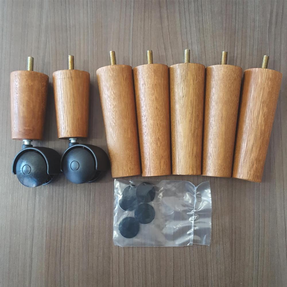 Kit 7 Pes De Cama Box Casal com 5 Pé Palito Fixo 2 Rodizios